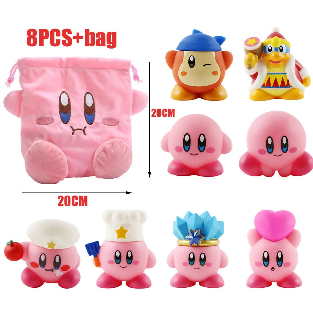 Star Kirby Action Figures — Cute PVC Toys with Cartoon Drawstring Storage Bag, Pocket-Sized Action Figures