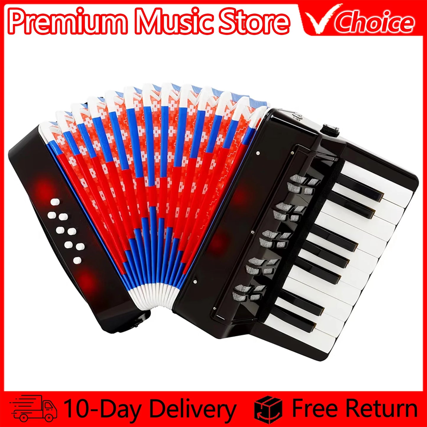 17-Key 8-Bass Accordion Toy - Musical Piano Keyboard Rhythm Training Instrument for Beginners