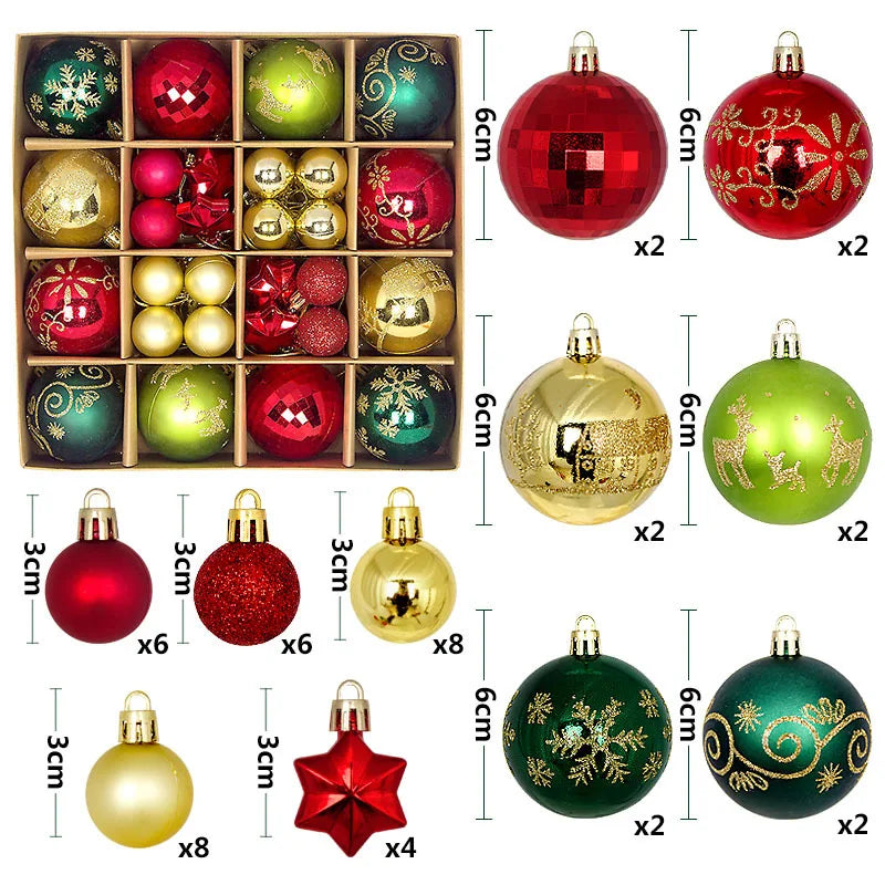 44PCS Christmas Ball Ornaments – 3/6CM Decorative Pendant Balls for Christmas Tree, Home Decor, New Year & Holiday Accessories