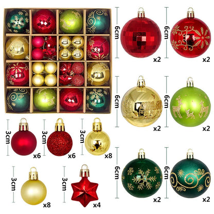 44PCS Christmas Ball Ornaments – 3/6CM Decorative Pendant Balls for Christmas Tree, Home Decor, New Year & Holiday Accessories