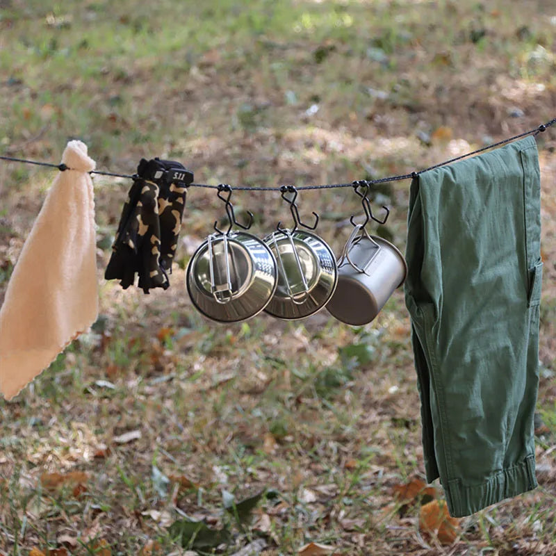 3M Outdoor Camping Retractable Clothesline — Laundry Drying Rope with 12 Bead Clips for Hanging Clothes