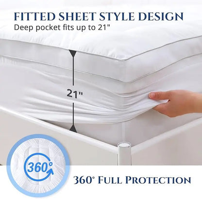 Mattress Topper for Back Pain Relief – Extra Thick Quilted Fitted Protector with Plush Pillow Top