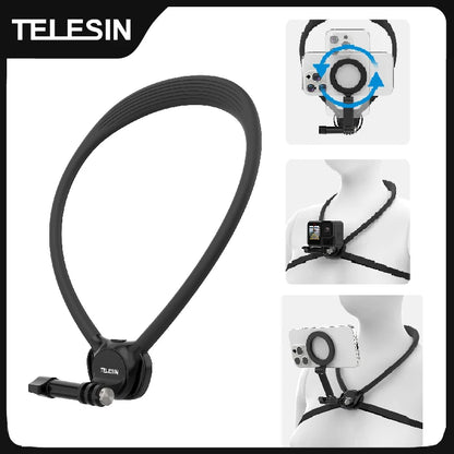 TELESIN 2-in-1 Neck Mount - Universal Phone & Action Camera Holder for GoPro, Insta360 & DJI Osmo Action