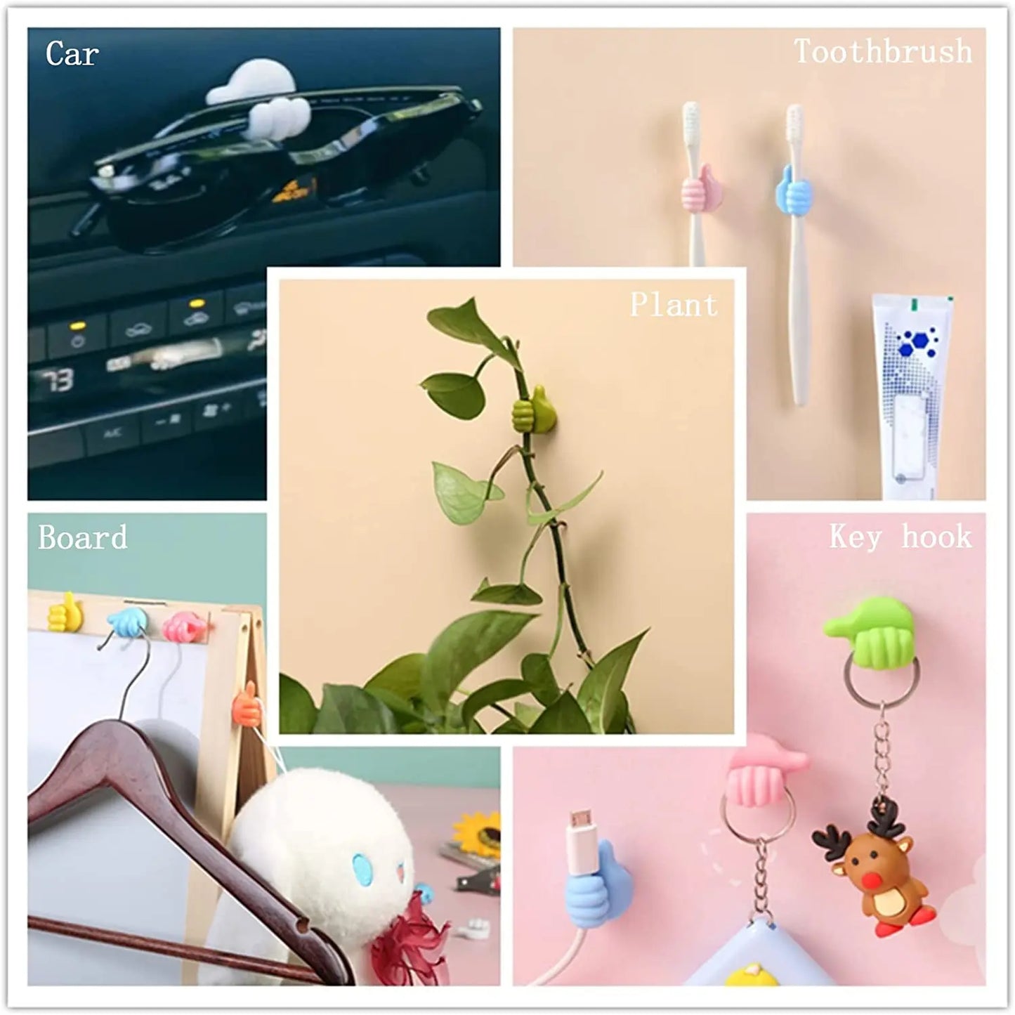 10Pcs Self Adhesive Wall Hooks | Creative Silicone Thumb Key Hanger | Home Office Desk Organizer | Data Cable Clip Wire Holder
