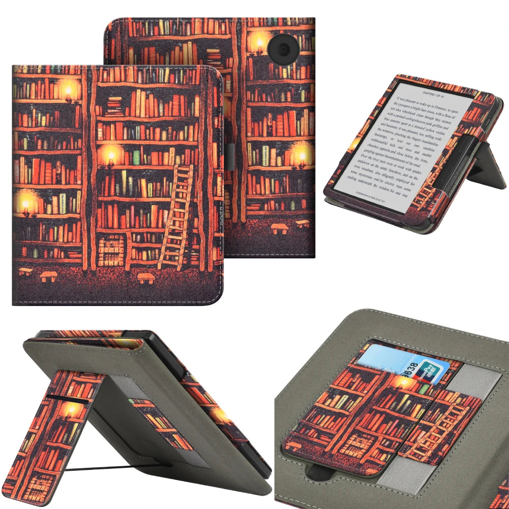 KOBO Libra 7" Leather Case – Hand Strap, Stand & Card Slot Cover for Libra Colour, Libra 2, Libra H2O (N428/N418/N873)