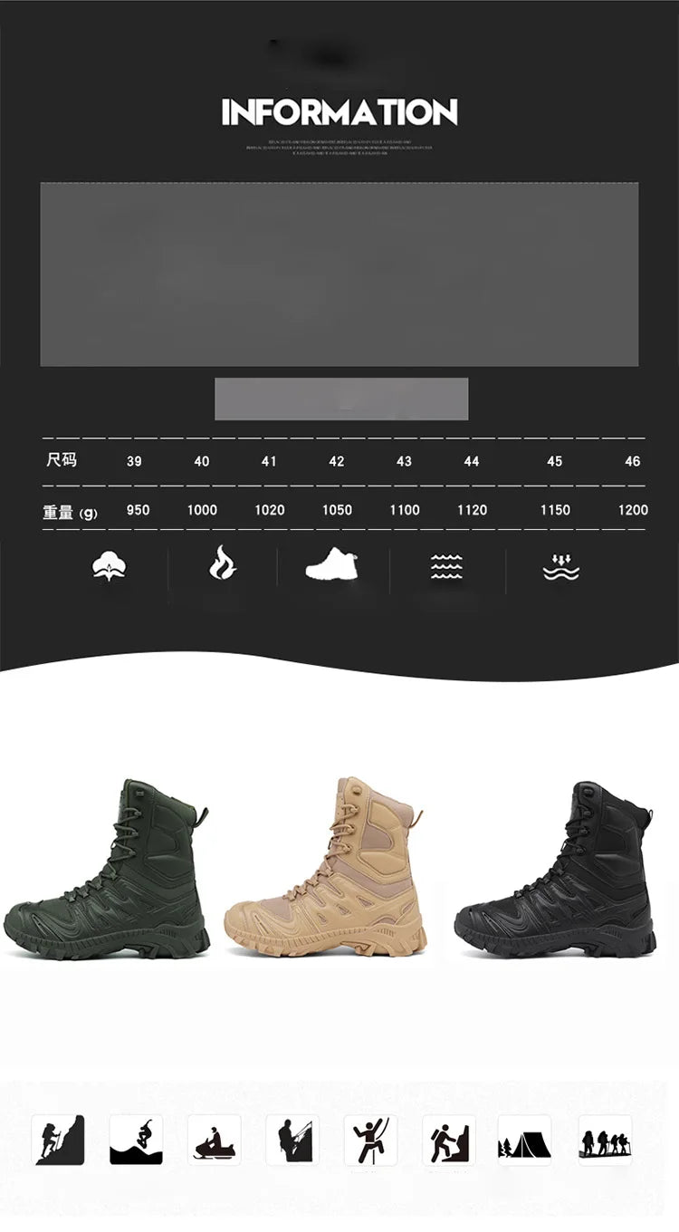 Special Forces Desert Combat Boots - Men's Tall Wear-Resistant Tactical, Waterproof Training & Outdoor Mountaineering Sports Boots
