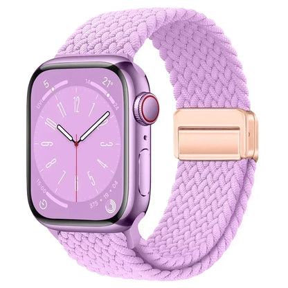 Nylon Braided Loop Apple Watch Band – Magnetic Metal Bracelet Strap for Ultra 2, Series 3–9 & SE (40mm–49mm) Adjustable Wristband