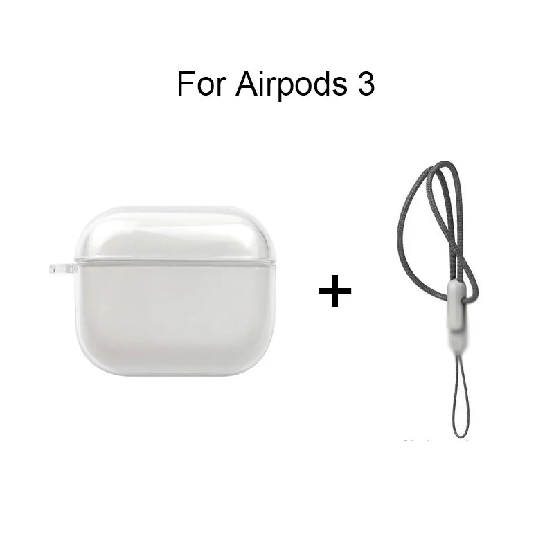 Clear Soft TPU Earphone Case for AirPods 1/2/3/4 & Pro/Pro 2 — Shockproof Cover with Lanyard Strap for AirPods 4 Charging Case