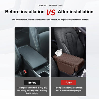 Car Center Console Protector Mat – Thick Memory Foam Armrest Cushion with Tissue Storage Pocket