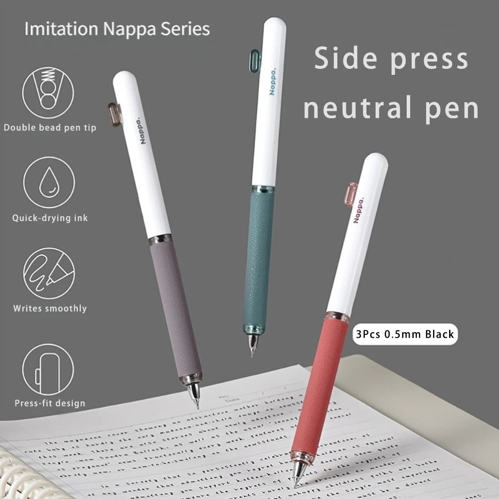 3-Piece Neutral Pens - Black Ink Student Writing Pens with Comfortable Grip