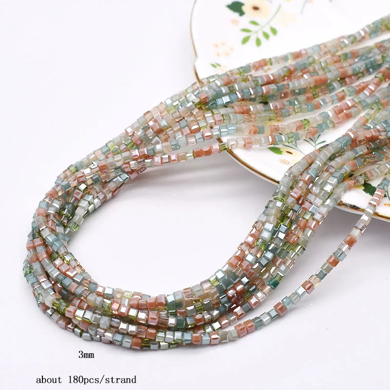 Pink Czech Glass Crystal Beads - 3mm 4mm 5mm Cube Square Candy Seed Beads for DIY Jewelry Making Charms