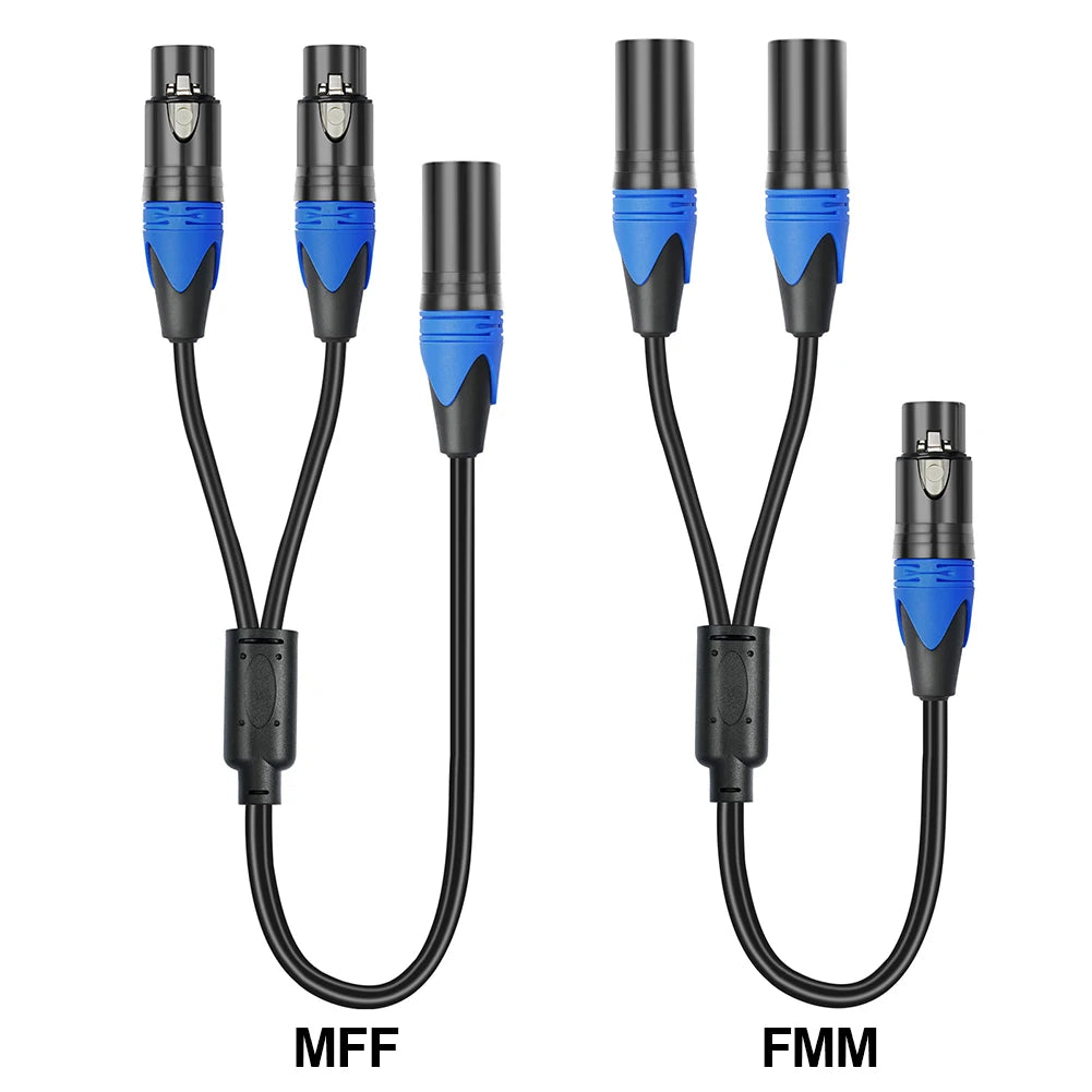 50cm XLR Splitter Cable – 1 XLR Female to 2 XLR Male Y Cable for Microphone, Amplifier & Mixer