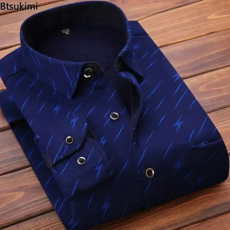 2024 Men's Plaid Shirt - Autumn Winter Casual Long Sleeve, Thick Warm High-Quality Soft Fabric, Large Size up to 4XL