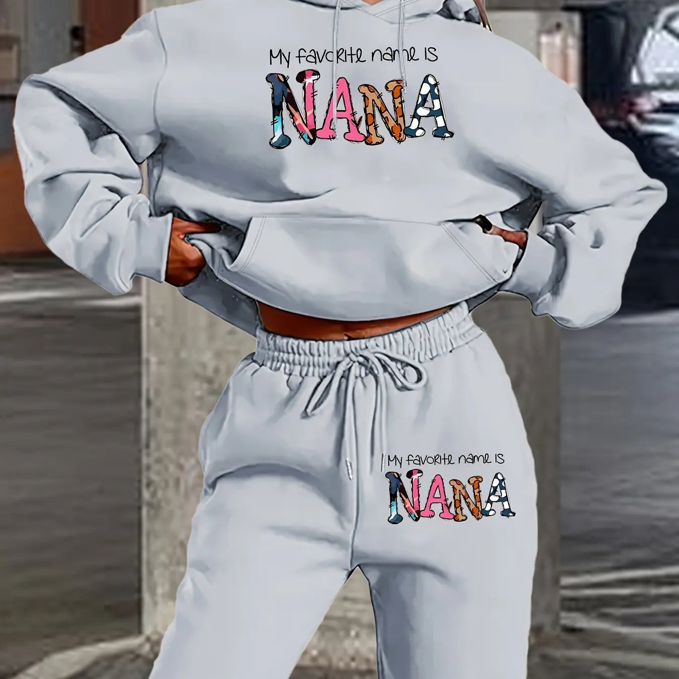 Women's Geometric Print Hoodie & Sweatpants Set - Loose Hip Hop Streetwear Fleece Outfit for Autumn & Winter