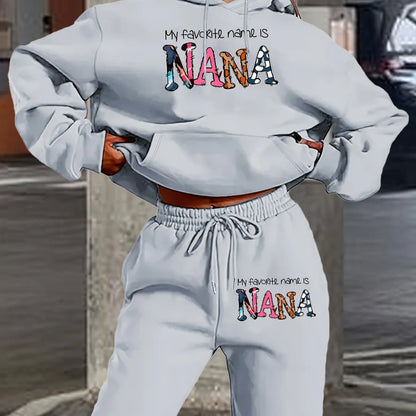 Women's Geometric Print Hoodie & Sweatpants Set - Loose Hip Hop Streetwear Fleece Outfit for Autumn & Winter