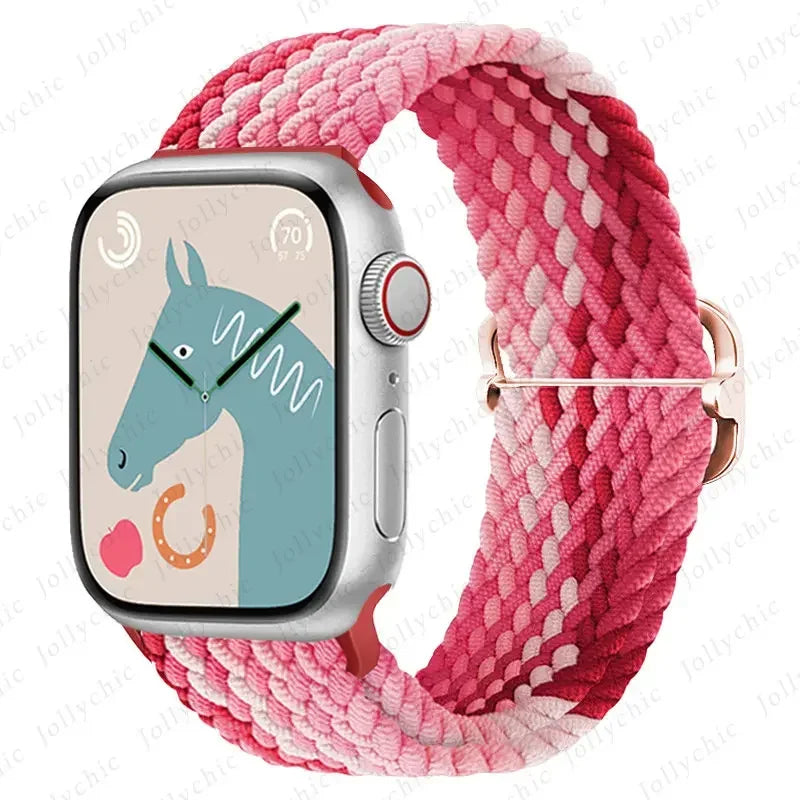 Braided Solo Loop Apple Watch Ultra Band – Elastic Nylon Adjustable Sport Bracelet Strap for iWatch SE, Series 3–9 (38mm–49mm)
