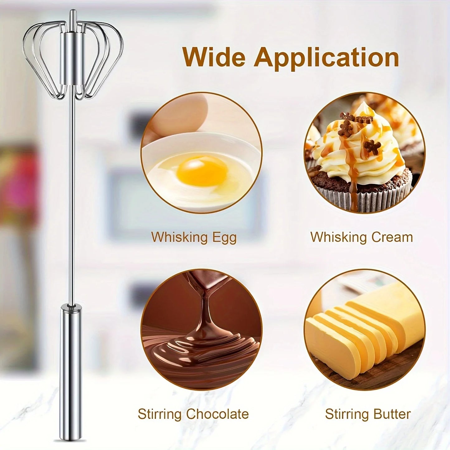 Stainless Steel Egg Beater – Durable Semi-Automatic Mixer for Effortless Egg, Cream & Batter Mixing for Kitchen Baking