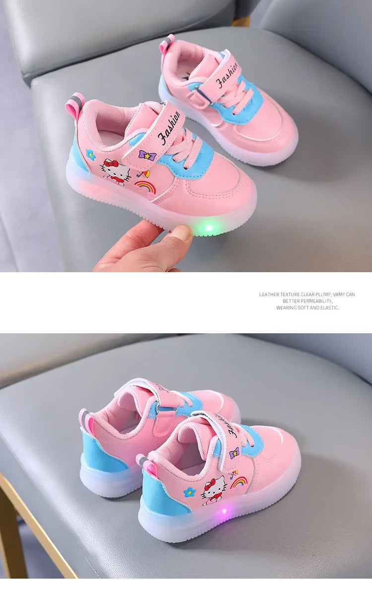 Sanrio LED Hello Kitty Shoes for Girls – Cute Cartoon Kawaii Summer Sneakers with Soft Bottom