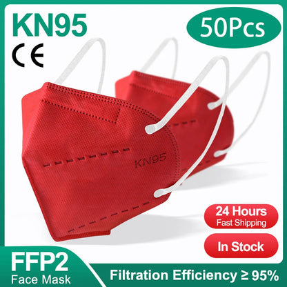 10-200pcs FFP2 KN95 Face Masks – 5-Layer Reusable Black Surgical Mask, Certified Protective Mascarillas