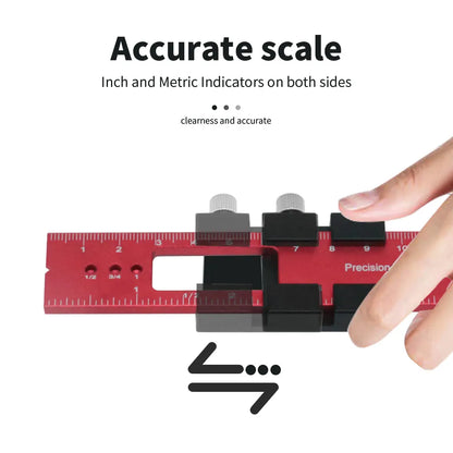 Pocket Woodworking Tools Ruler: Aluminum Precision Ruler with T-Track Metal Slide Stops, Inch and Metric Scale - Layout Tool