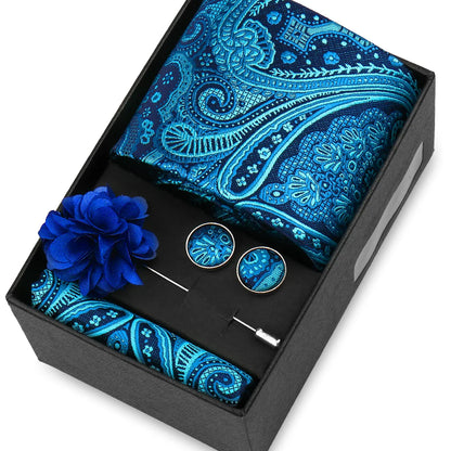 Elegant Men’s Necktie Gift Set - Fashion Tie with Handkerchief, Cufflinks & Brooch Pin Accessories for Business & Wedding