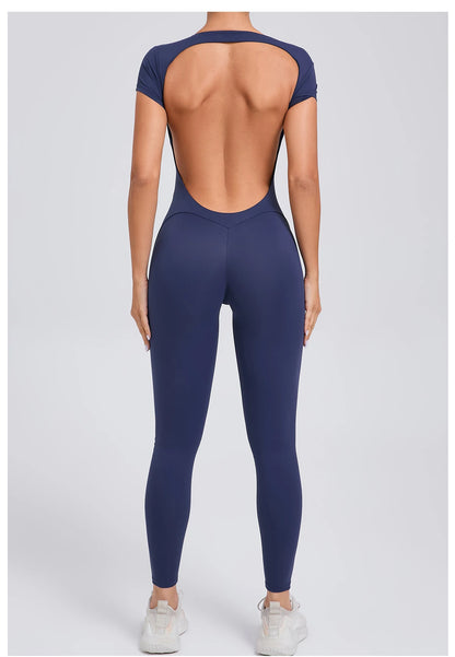 Women’s One-Piece Padded Backless Yoga Romper – Quick-Dry Workout Bodysuit & Sports Jumpsuit