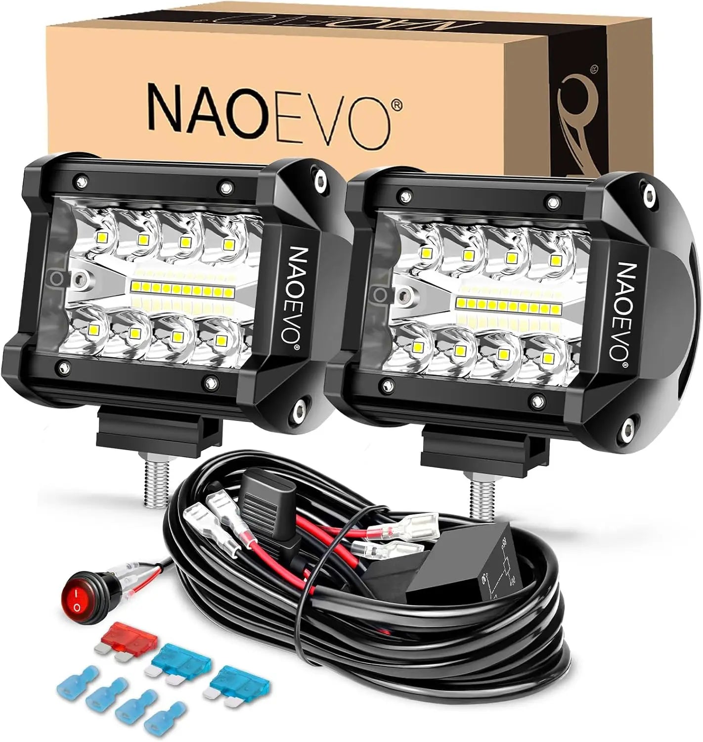 NAOEVO 4 Inch LED Pod Lights – Spot Flood Combo Fog Driving Lights for Off-Road 4x4 Truck, Boat, ATV, UTV & Jeep Work Lighting Accessories