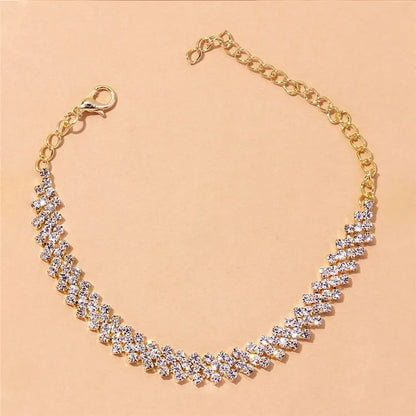 Women’s Silver Cubic Zirconia Anklet – Shining Chain Ankle Bracelet Barefoot Sandal Foot Jewelry