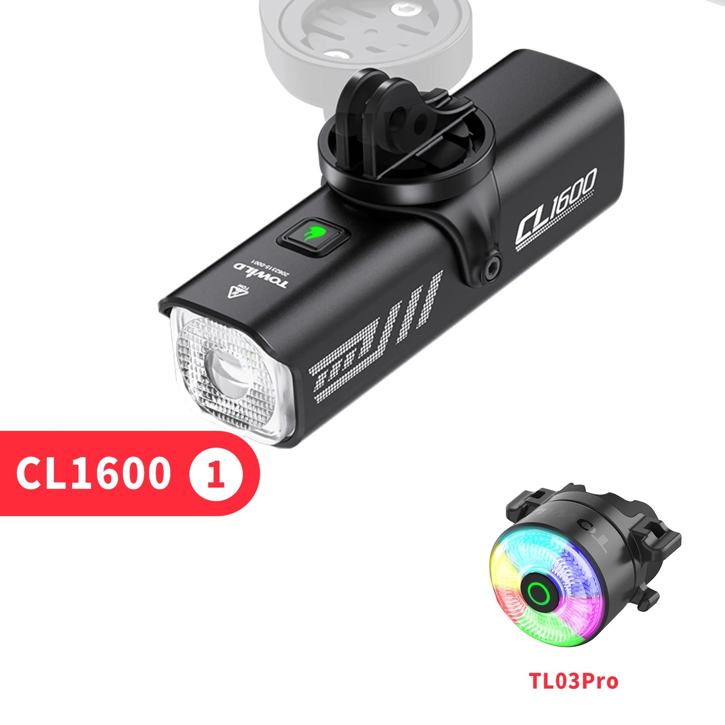 TOWILD 1600LM Bicycle Front Light — 5000mAh IPX6 Aluminum MTB & Road Bike Headlight with Type-C Charging