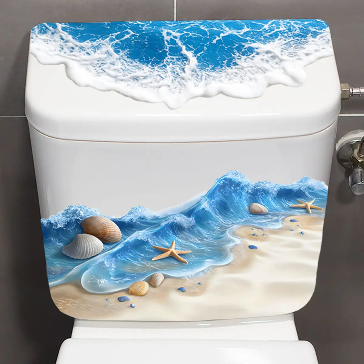 Sea Beach Shells Toilet Sticker, Waterproof Bathroom Wall & Toilet Cover Decal, Fun Home Bathroom Decoration WC Accessories S757