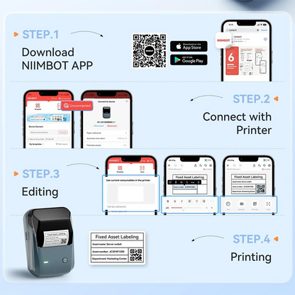 NIIMBOT B1 Portable 2-Inch Thermal Label Printer with Adhesive Tapes Bluetooth Mini Sticker Maker for Smartphone & PC