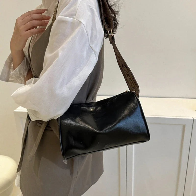 Vintage PU Leather Boston Handbag – Small Women’s Crossbody Purse for Casual Travel & Fashion