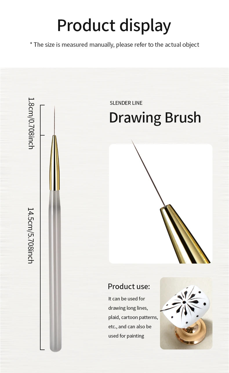 RSNAIL Nail Art Liner Brushes — 18mm Slender Long Line Painting Pen for French Stripe Nail Art, UV Gel DIY Manicure Tool
