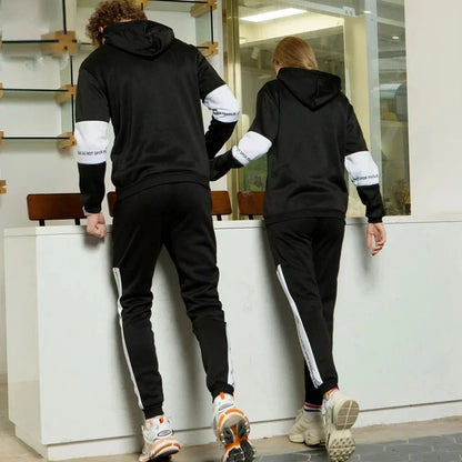 Men's Fashion Tracksuit Set – Hoodie & Sweatpants with Trendy Print | Casual Black & White Jogger Outfit