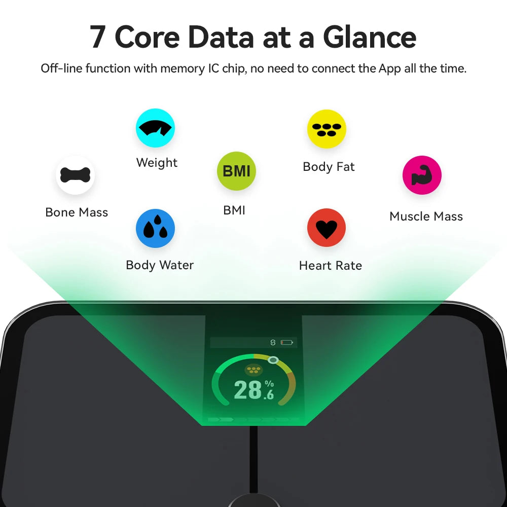 Digital Body Fat Scale — Smart TFT Color Screen with Heart Rate Monitoring for Precise Body Weight Measurement
