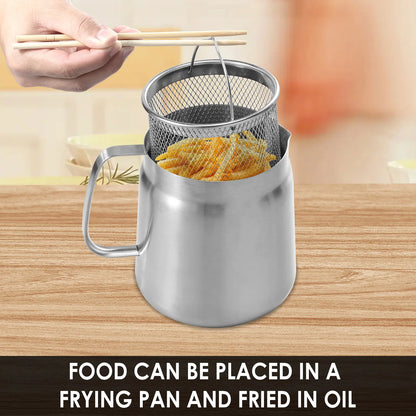 2L/1.5L Stainless Steel Oil Filter Fry Basket – Fine Mesh Strainer Pot for Oil Storage and Kitchen Grease