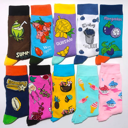 10-Pair Big Size Crew Socks Pack - 38 Style Funny Rhombus Casual Fashion Socks for Men