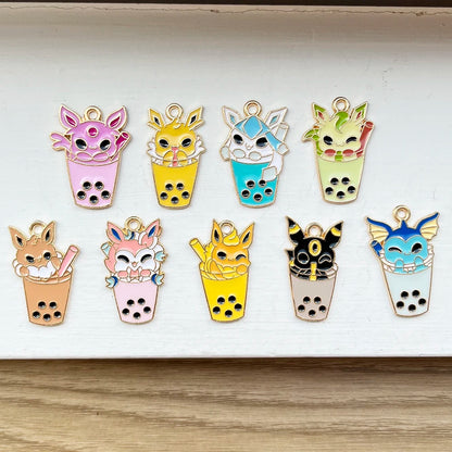 9Pcs Pokémon Pikachu Bubble Milk Tea Charm Set – Cartoon DIY Jewelry Pendants for Necklace & Bracelet Making Accessories