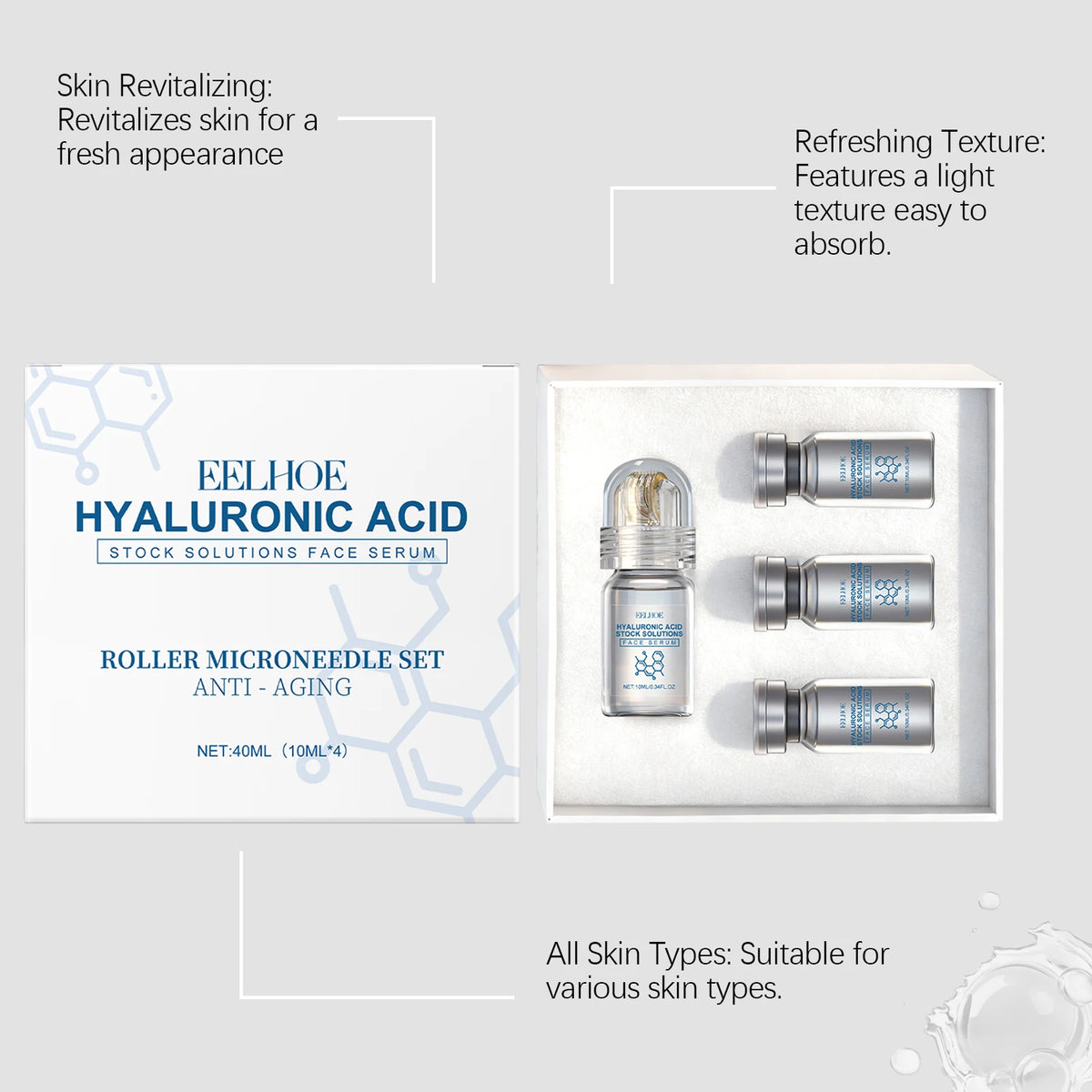 Niacinamide Microneedle Serum Kit - 0.25mm Facial Skincare Roller & 30ml Moisturizing Day Cream