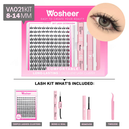 WOSHEER DIY Eyelash Cluster Kit – Faux Mink Lash Extensions with Bond, Seal & Remover for Natural Thick Individual Lashes