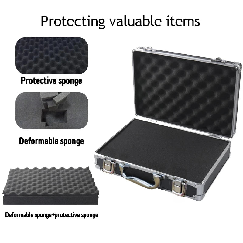 Aluminum Tool Box — Portable Storage Case with Sponge Lining, Handheld Impact-Resistant Toolbox 30x17x8cm