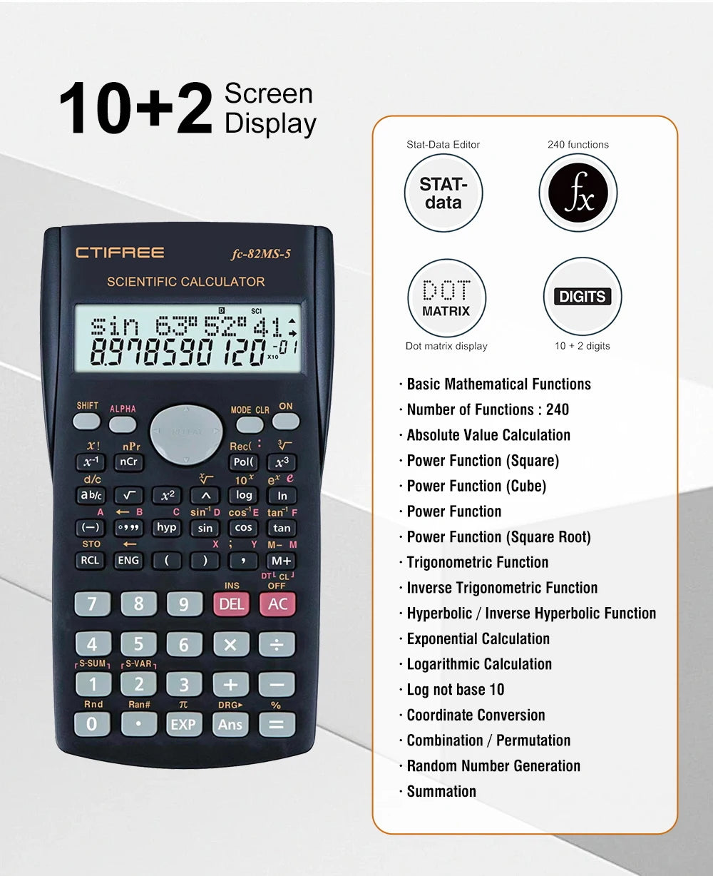 Scientific Calculator - Multifunctional Large Display Portable Calculator for Students & Exams