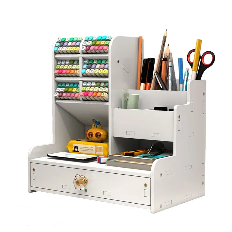 Nordic Ins Wooden Pen Holder Storage Box: Office Desk Stationery Organizer with Large Capacity - Creative Wooden Rack (Model: W2117)