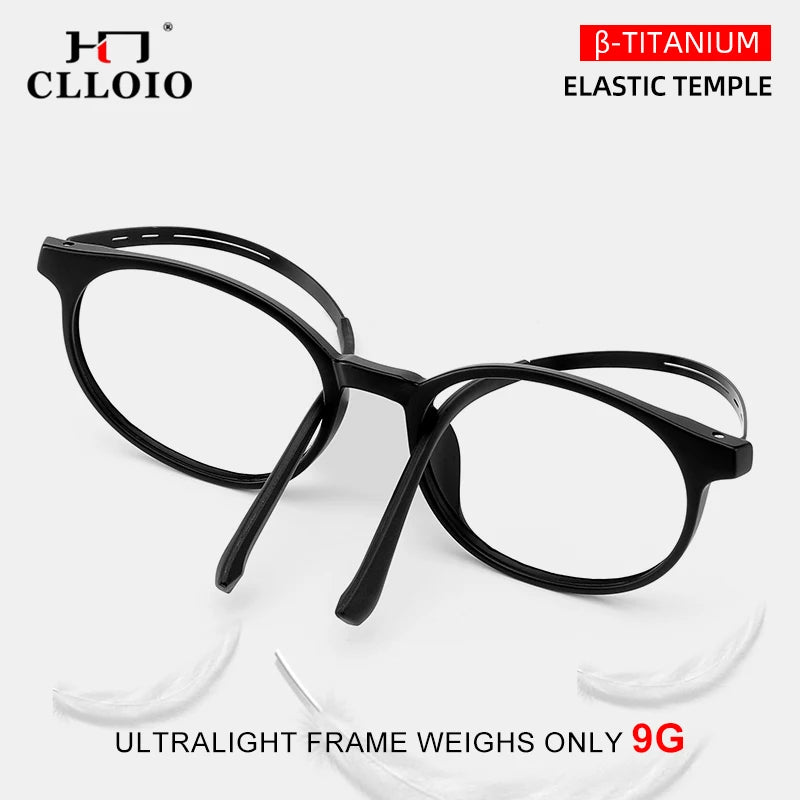 CLLOIO Ultra-Light TR90 Round Blue Light Blocking Reading Glasses, Unisex Titanium Frame for Myopia & Hyperopia Prescription Eyewear (+1.56)