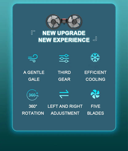 3-Speed Dual Head Car Seat Back Cooling Fan – USB Rechargeable 360° Rotation Neck Cooler for Summer Car Accessories