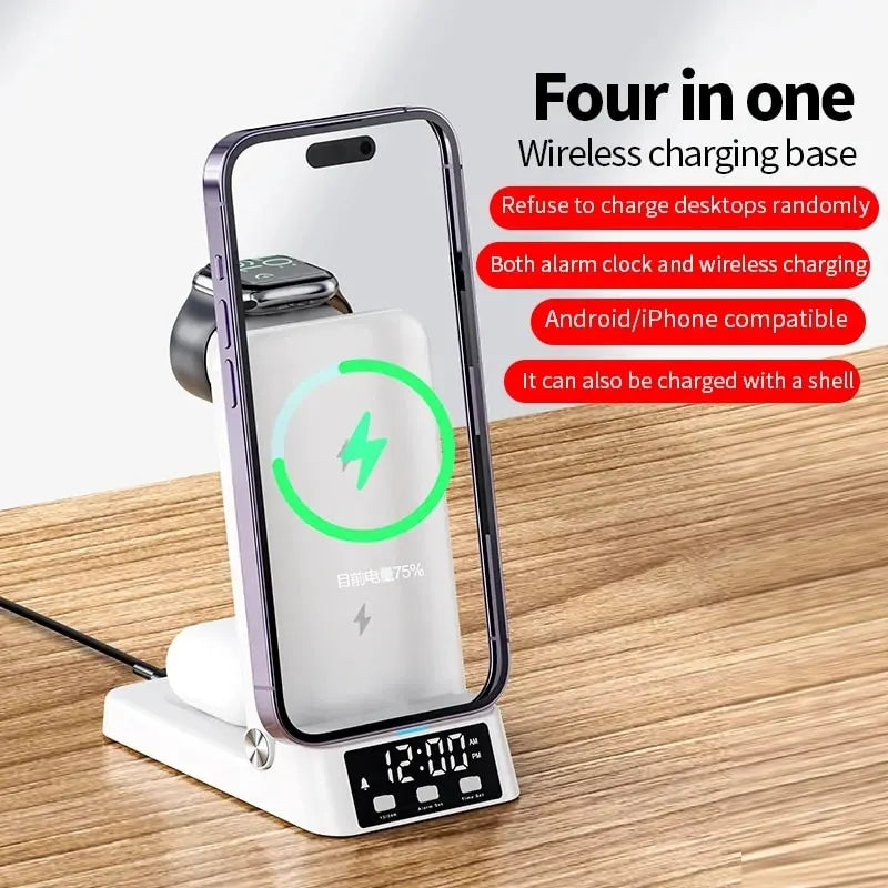 15W 4-In-1 Wireless Charger Stand: Fast Charging Dock Station for iPhone 14/13/12/11/X, Samsung Galaxy S22/S21, Apple Watch, Airpods