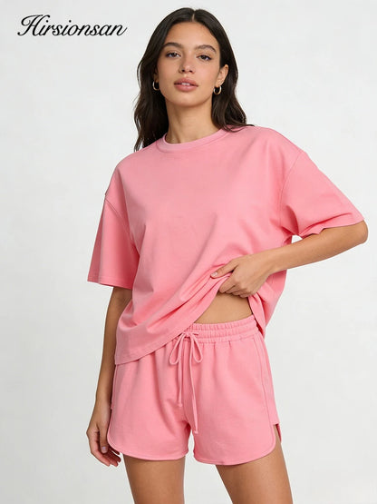 Women’s Soft Cotton Two-Piece Set 2026 – Short Sleeve T-Shirt & High Waist Shorts Casual Solid Tracksuit Loungewear Outfit