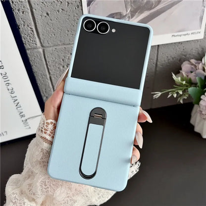 Samsung Galaxy Z Flip 8 Vegan Leather Case - Shockproof Stand Cover with Tempered Glass & Hinge Protection