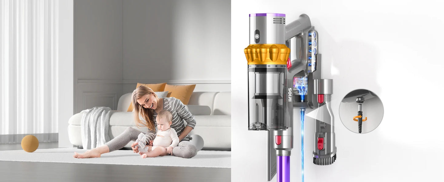 550W Cordless Vacuum Cleaner - 45KPa Suction, 65 Min Runtime, Low Noise, LED Screen, Wall Mount Charging for Home