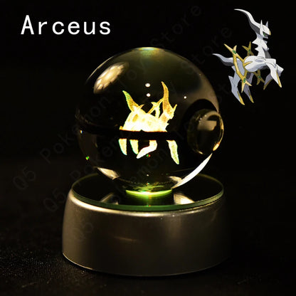 Pokemon 3D Crystal Ball Figurine — Pikachu, Gengar, Mew, Mewtwo Glass Statue with Lamp Base, Kids Birthday Gift